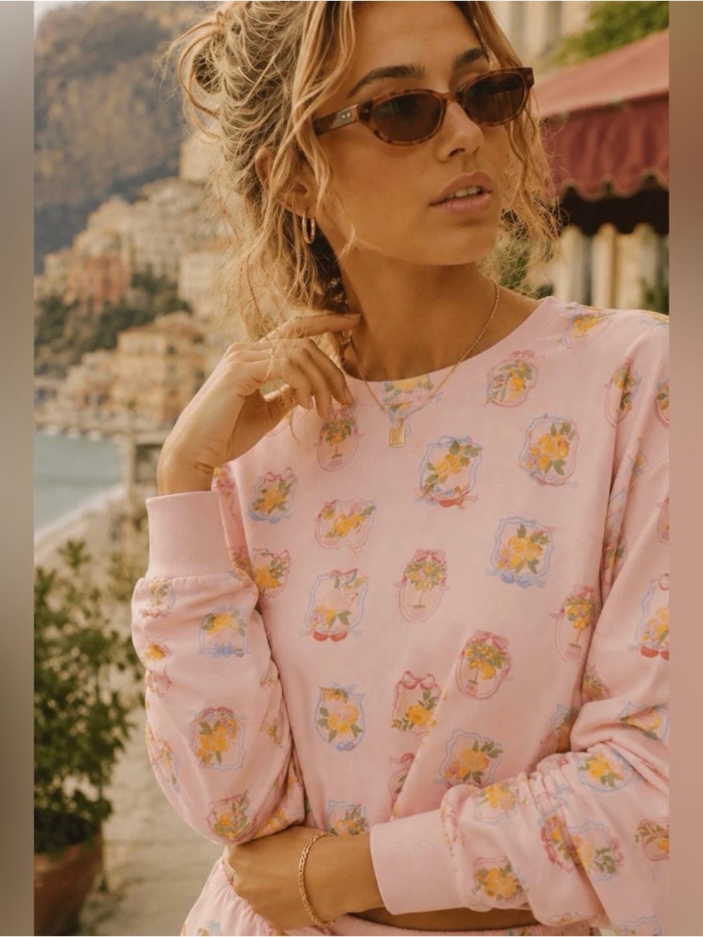 🎀🍋NWOT Peach Love "Lemon🍋Amalfi Coast Cropped Pullover TOP ONLY” Small/P2P 28”